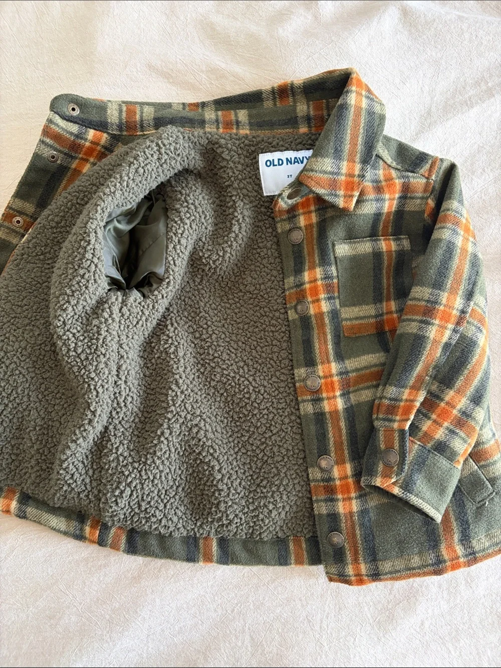 Old Navy Olive Green & Orange Plaid Kids Jacket